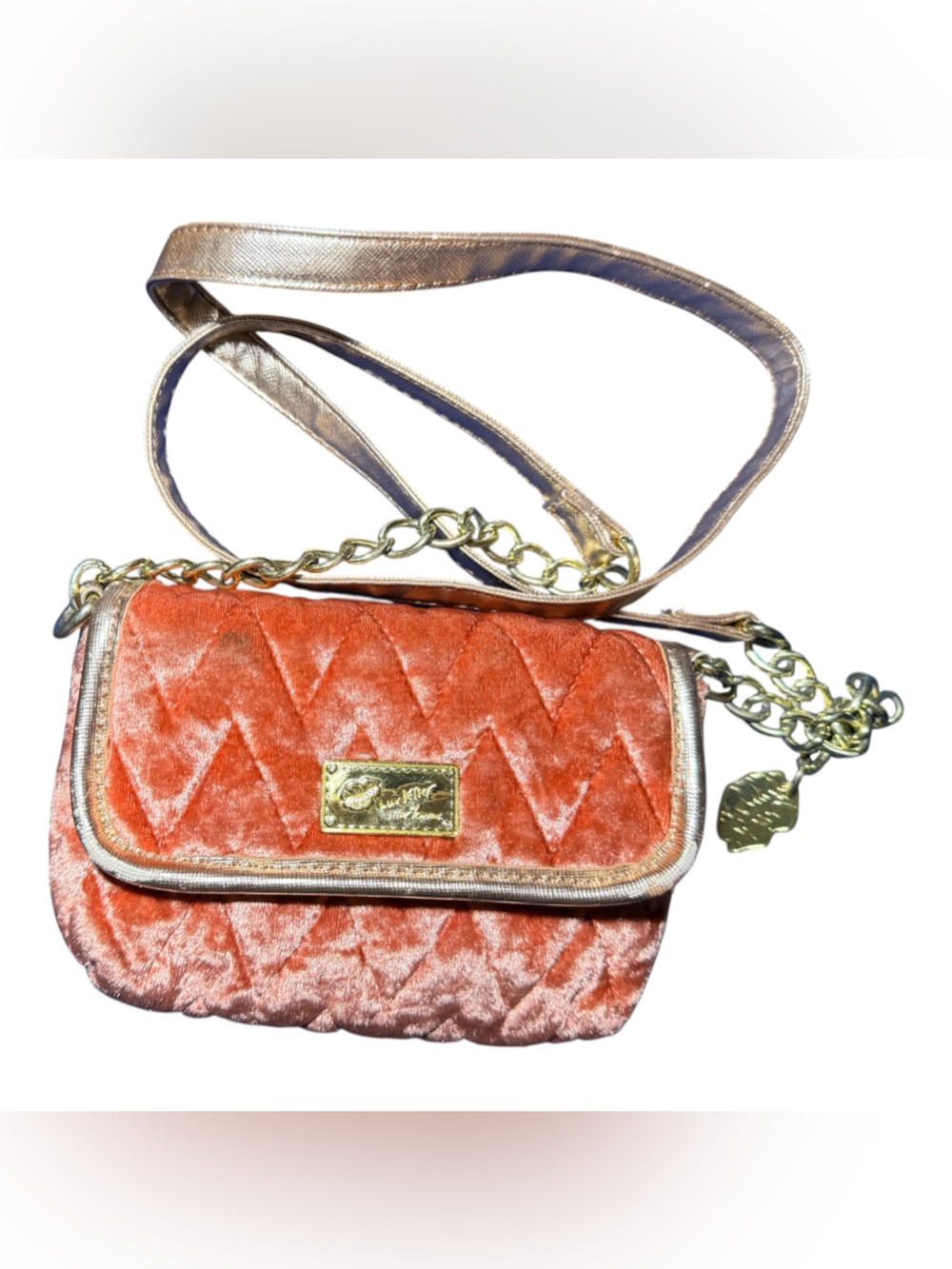 Luv Betsey by Betsey Johnson Quilted Velvet Crossbody Flap Bag